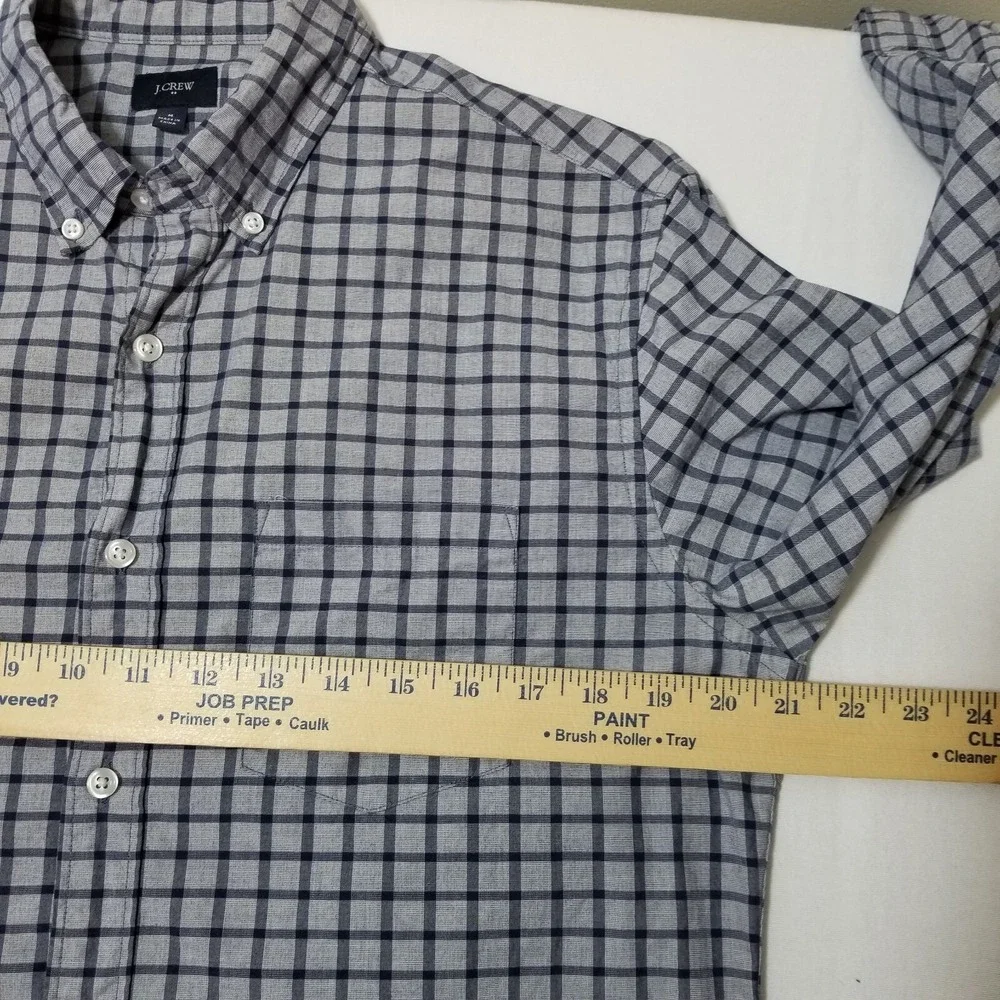 J. Crew Factory Button Front Shirt Mens Size M Blue Gray Checked Casual.